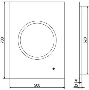 Mexen Koga, LED koupelnové zrcadlo s podsvícením 50 x 70 cm, 6000K, ochrana proti zamlžování, 9821-050-070-611-00