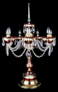 DBK GLASS Rubínově červená vysoká stolní lampa se 7 rameny a smaltovanými květinami SE-0629-7-SM