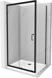 Mexen APIA, sprchový kout s posuvnými dveřmi 90 (dveře) x 70 (stěna) cm, 5mm čiré sklo, černý profil + bílá sprchová vanička, 840-090-070-70-00-4010B