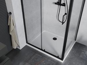 Mexen Apia sprchový kout s posuvnými dveřmi 110 (dveře) x 70 (stěna) cm, 5mm čiré sklo, černý profil + bílá sprchová vanička SLIM, 840-110-070-70-00-4010B