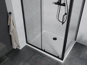 MEXEN - Apia sprchový kout, posuvné dveře, 100 x 70 cm, transparentní, černá + vanička Flat, bílá- 840-100-070-70-00-4010B