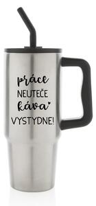 PRÁCE NEUTEČE, KÁVA VYSTYDNE! - stříbrný cestovní termohrnek 900 ml