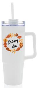 KRÁSNÝ DEN (PODZIM) - bílý cestovní termohrnek s průhledným víčkem 900 ml