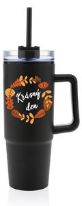 KRÁSNÝ DEN (PODZIM) - černý cestovní termohrnek s průhledným víčkem 900 ml