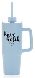 KÁVOHOLIK - světle modrý cestovní termohrnek s průhledným víčkem 900 ml