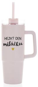 HEZKÝ DEN MILÁČKU - růžový cestovní termohrnek s průhledným víčkem 900 ml