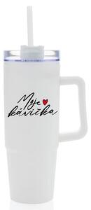 MOJE KÁVIČKA - bílý cestovní termohrnek s průhledným víčkem 900 ml