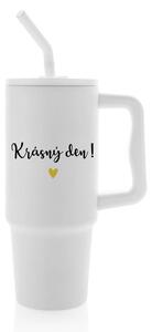 KRÁSNÝ DEN - bílý cestovní termohrnek 900 ml
