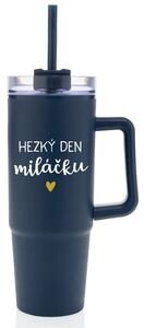 HEZKÝ DEN MILÁČKU - modrý cestovní termohrnek s průhledným víčkem 900 ml