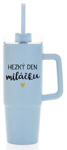HEZKÝ DEN MILÁČKU - světle modrý cestovní termohrnek s průhledným víčkem 900 ml