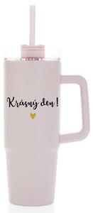 KRÁSNÝ DEN - růžový cestovní termohrnek s průhledným víčkem 900 ml