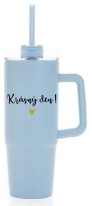 KRÁSNÝ DEN - světle modrý cestovní termohrnek s průhledným víčkem 900 ml
