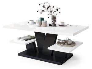VIVA Bílý Lesk/Černý Mat - moderní konferenční stolek s policemi