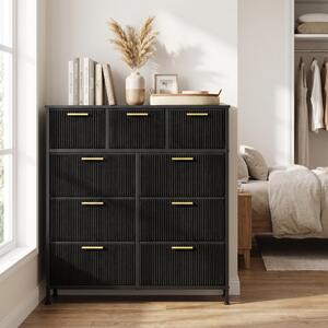 SONGMICS Komoda s 9 zásuvkami, rozměry 98,7 x 30 x 96,2 cm, barva: tmavě černá