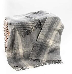 Deka Merino vlna / kašmír Grey Silver Border Check 180 x 136 cm John Hanly