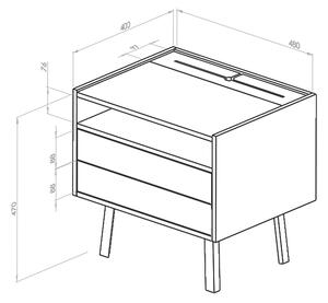 Noční stolek Darken, 50x40x47 cm, dub/křídově bílá