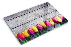 Skleněné krájecí prkénko Tulipány na dřevěném pozadí ddk-nr-wm-00006203