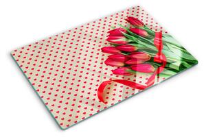 Skleněné krájecí prkénko Tulipány se srdíčky a stuhou ddk-nr-wm-00006215