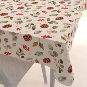 Biante Dekorační obdélníkový ubrus Leona LN-181 Červené bobule, šišky a listy na režném 50x100 cm