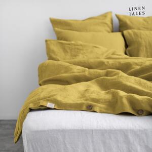 Žluté lněné prodloužené povlečení na dvoulůžko 200x220 cm – Linen Tales