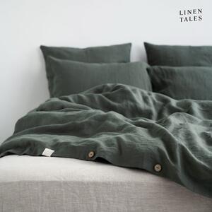 Tmavě zelené lněné prodloužené povlečení na jednolůžko 165x220 cm – Linen Tales