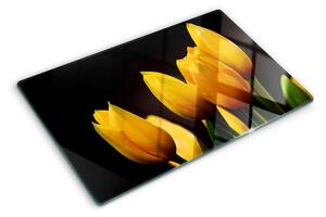 Krájecí prkénko skleněné Žluté tulipány na černém pozadí ddk-nr-wm-00006371
