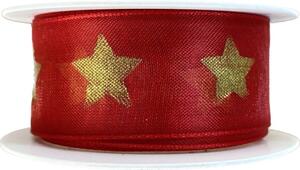 Vánoční stuha organzová GOLD STAR červená 25mm x 2m (10,-Kč/m)