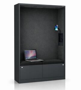 Skříň se sedákem a zónou ticha SALLY MentalBox, antracitová konstrukce, černý sedák, 1850 x 1150 x 400 mm