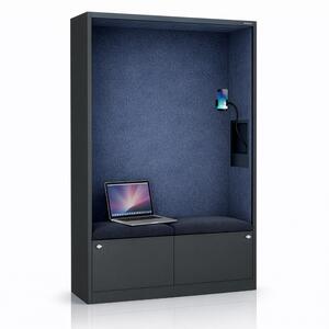 Skříň se sedákem a zónou ticha SALLY MentalBox, antracitová konstrukce, tmavěmodrý sedák, 1850 x 1150 x 400 mm