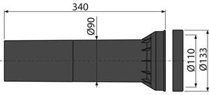 Alca Prodloužená odtoková trubka pro závěsné WC Ø90 x 340 mm M148