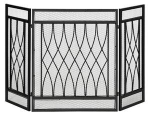 HOMCOM Skládací Ochranná Zástěna Krbu s 3 Panelovým Kloubovým Kovovým Rámem 126x3x80 cm Černá | Aosom