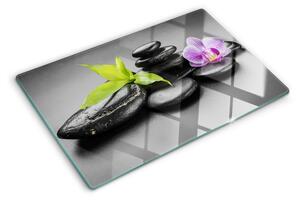 Skleněná krájecí deska Kameny a orchidej na pozadí ddk-nr-wm-00006450