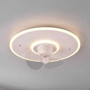 Reality Leuchten LED ventilátor Nybro, bílý, DC, tichý, Ø 50 cm, dálkové ovládání, stmívatelný, Bílá / opál, Obývací pokoj / jídelna, kov, Moderní