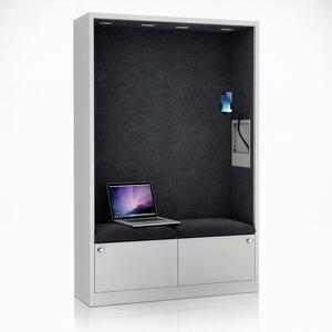 Skříň se sedákem a zónou ticha SALLY MentalBox, šedá konstrukce, tmavě šedý sedák, 1850 x 1150 x 400 mm