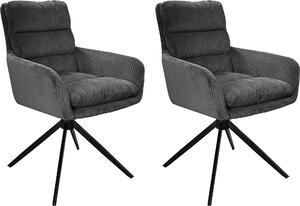 ByLIVING Jídelní židle set 2 PURA / Hrubá šňůra tmavě šedá / Rám kov černý matný / Sedák otočný o 360° / Š 58, V 74, H 60 cm