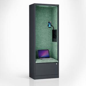 Skříň se sedákem a zónou ticha SALLY MentalBox, antracitová konstrukce, zelený sedák, 1850 x 600 x 400 mm
