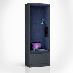 Skříň se sedákem a zónou ticha SALLY MentalBox, antracitová konstrukce, tmavěmodrý sedák, 1850 x 600 x 400 mm