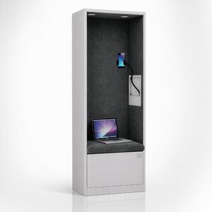 Skříň se sedákem a zónou ticha SALLY MentalBox, šedá konstrukce, tmavě šedý sedák, 1850 x 600 x 400 mm