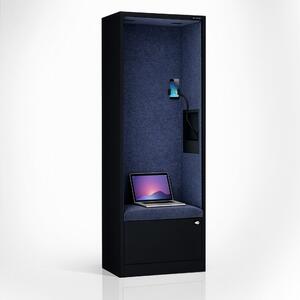 Skříň se sedákem a zónou ticha SALLY MentalBox, černá konstrukce, tmavěmodrý sedák, 1850 x 600 x 400 mm