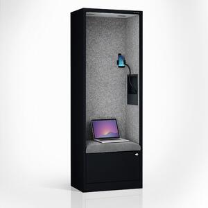 Skříň se sedákem a zónou ticha SALLY MentalBox, černá konstrukce, šedý sedák, 1850 x 600 x 400 mm