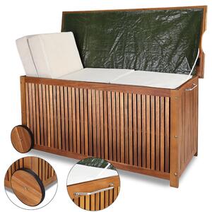 Dřevěný úložný box s kolečky Acacia 117 cm včetně vnitřní plachty