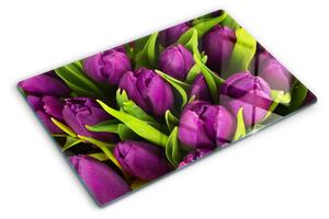Krájecí prkénko skleněné Fialové tulipány se zelenými listy ddk-nr-wm-00006539
