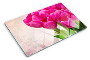 Krájecí prkénko skleněné Tulipánové květy na růžovém pozadí ddk-nr-wm-00006543