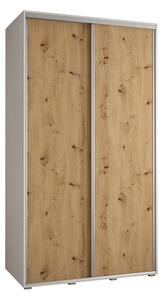 Šatní skříň s posuvnými dveřmi DAVOS 140cm | Bílá / DUB Artisan / stříbrné