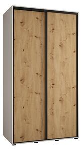 Šatní skříň s posuvnými dveřmi DAVOS 140cm | Bílá / DUB Artisan / černé