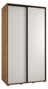 Šatní skříň s posuvnými dveřmi DAVOS 140cm | DUB Artisan / bílá / černé pojezdy