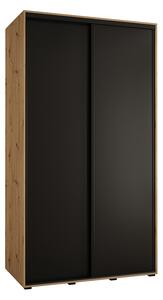 Šatní skříň s posuvnými dveřmi DAVOS 140cm | DUB Artisan / černá / černé pojezdy