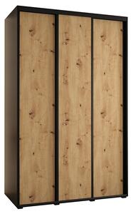 Šatní skříň s posuvnými dveřmi DAVOS 150cm | Černá / DUB Artisan / černé pojezdy
