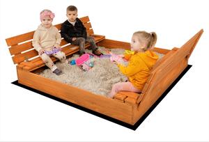 Dřevěné uzavíratelné pískoviště s lavičkami Sunny, impregnované - 150 cm