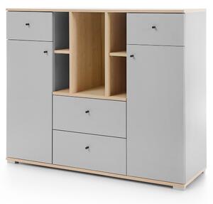 Komoda ORO OR4 | 120 cm | se zásuvkami a policemi | šedá/dub piškotový